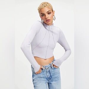 GOOD AMERICAN
LETTUCE EDGE MOCK LONG SLEEVE LILAC MIST size M or 2